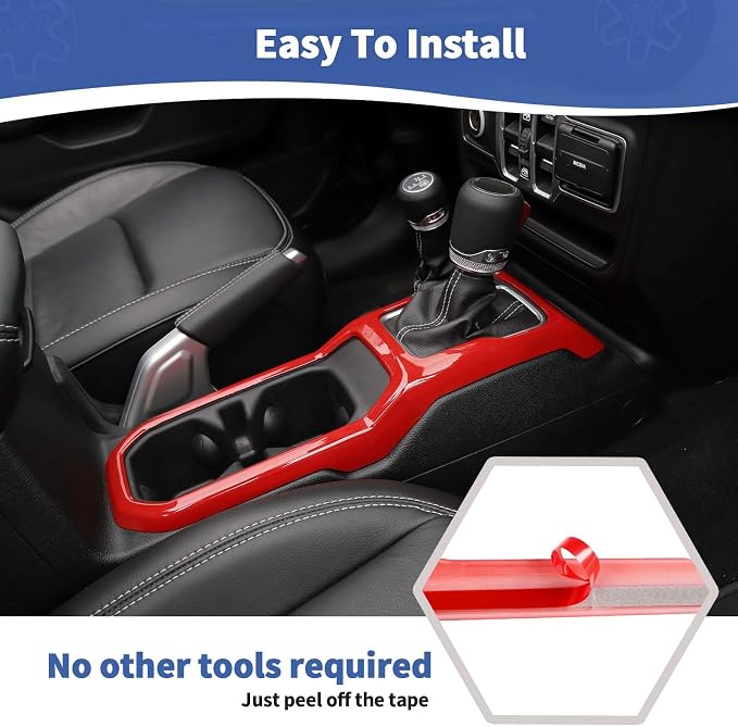 RT-TCZ for Wrangler JL Dash Trim Cover Red, Gear Shift Panel Trim Frame for Jeep Wrangler JL JLU Gladiator JT 2018-2023 Red Interior Accessories 3pcs