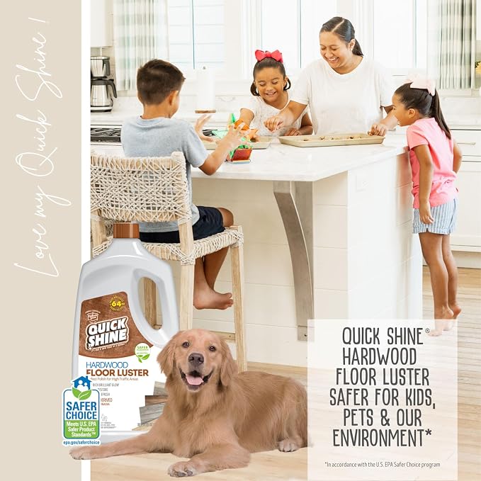 Quick Shine Hardwood Floor Luster 64 oz, Natural Looking Shine | Plant Derived Carnauba Polish, Renew & Protect, Streak & Haze Free, Non-slip, pH Neutral, No PFAS, EPA Safer Choice