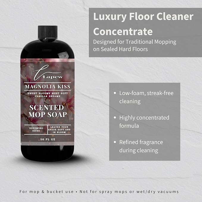 Lapew Magnolia Kisses Scented Mop Soap - Luxury Floor Cleaner Concentrate for Mopping Tile, Laminate, Vinyl & Hardwood | Streak-Free, Low-Foam | 36 oz