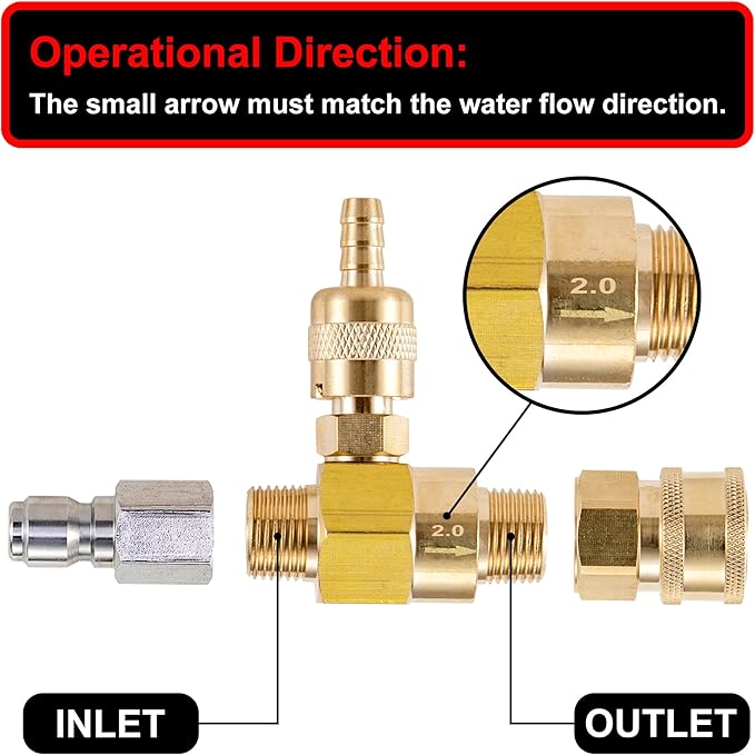 Downstream Injector for Pressure Washer, Chemical Injector Kit | Power Washer Soap Injector, 3/8 Inch Quick Connect, 4000 PSI