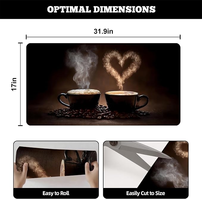 Dish Drying Mat Large Coffee Mat Absorbent Drying Mat for Kitchen Counter Coffee Bar Accessories 32"x 17", Latte Cups 5