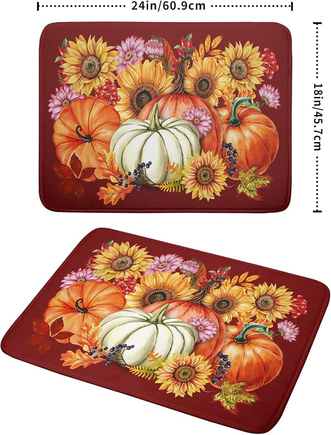 Fall Dish Drying Mat for Kitchen Counter Autumn Pumpkin Sunflowers Thanksgiving Microfiber Absorbent Dish Draining Reusable Washable Foldable Extra Large 18"x24"