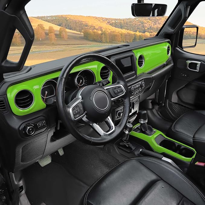 RT-TCZ for Wrangler JL Dash Trim Cover Green, Gear Shift Panel Trim Frame for Jeep Wrangler JL JLU Gladiator JT 2018-2023 Green Interior Accessories 3pcs
