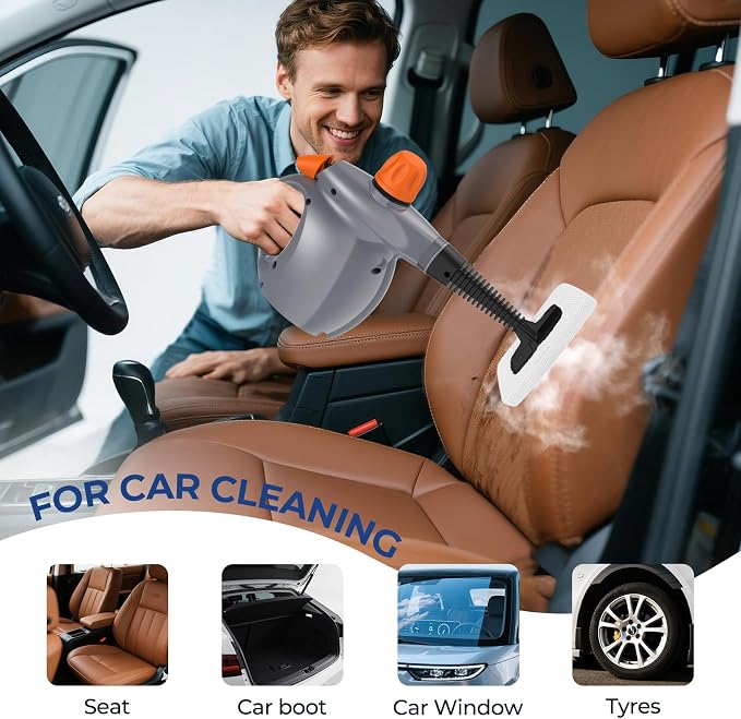 Pressurized Handheld Steam Cleaner, 13Pcs Portable Deep Cleaning Steamer | Natural Deep Cleaning, Multi-Purpose for Home, Grout, Kitchen, Car, Window, Upholstery, Bathroom and Clothes