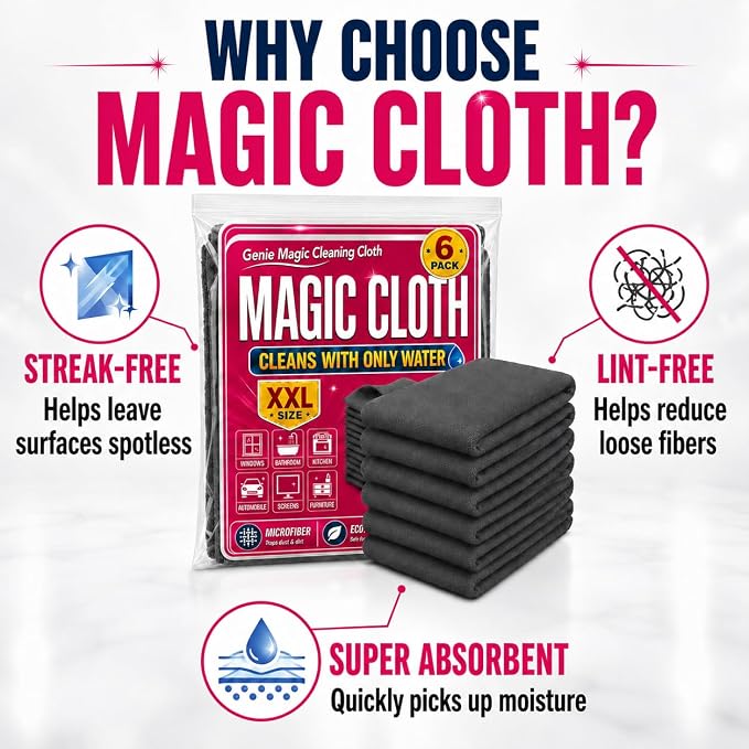 6Pcs-XXL Extra Large Magic Cleaning Cloth, 8x12 Inch Thick Microfiber Cleaning Cloth, Lint Free & Streak Free Reusable Cloths for Glass, Windows, Kitchen, Screens, Car & Household Cleaning