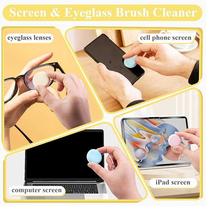 4-Pack Macaron Phone Screen Cleaner, Portable Screen and Eyeglass Brush Cleaner, Washable Double-Sided Screen Cleaner, Suitable for Glasses, Mobile Phones and Computers（Pink/Green/Blue/Khaki