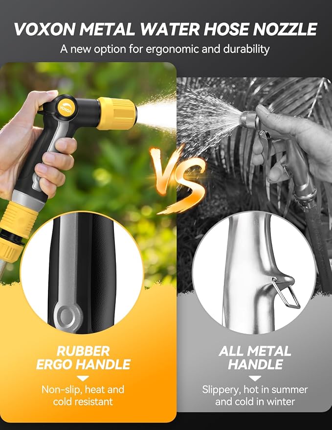 VOXON Garden Hose Nozzle with High Pressure Jet, 100% Heavy Duty Metal | Zinc Alloy & TPR Rubber, With Thumb Flow Control, Adjustable Spray Patterns for Garden Watering, Car Washing, Yellow Black