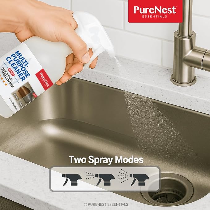 PureNest Heavy Duty Oil Stain Multi-Purpose Cleaner – All-Purpose Kitchen & Bathroom Degreaser, Removes Grease, Grime, and Stains from Tiles, Stovetops, Range Hoods, Sinks, Appliances – 17 fl oz