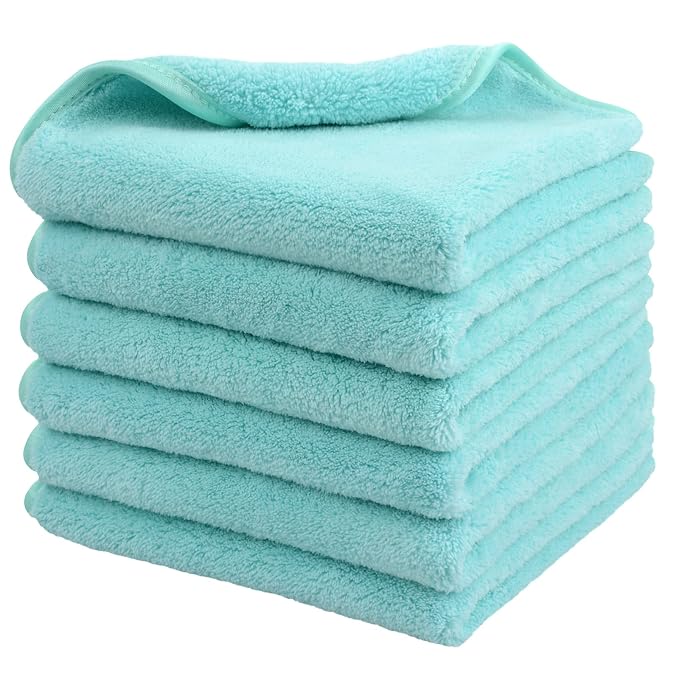 SINLAND Absorbent Coral Velvet Washcloth Ultra Soft Microfiber Face Towels 12 x 12 inch Multi-Purpose Face Cloths for Household and Sport