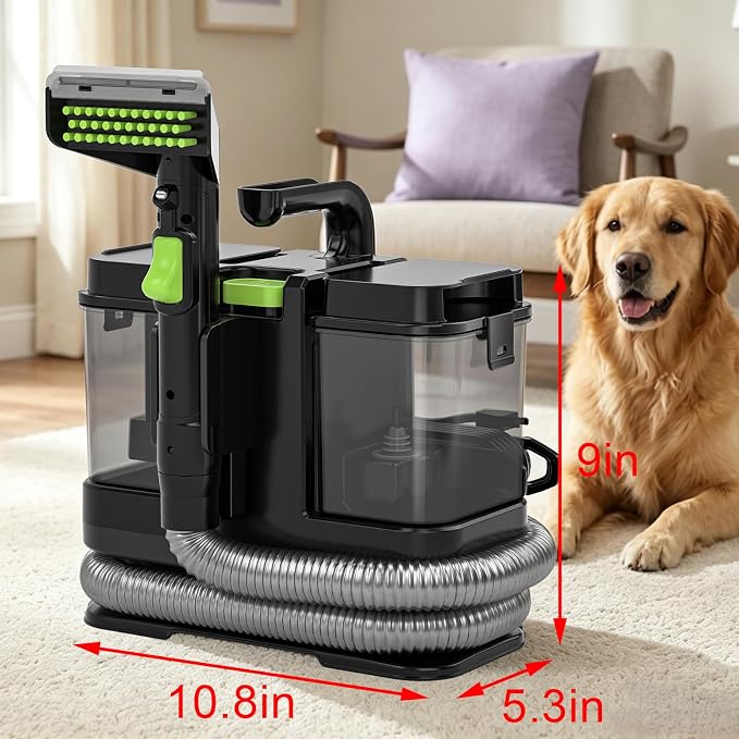 18Kpa Carpet Cleaner Machine, Portable Carpet and Upholstery Cleaning Machine, Deep Cleaning for Rugs, Couch, Car Interiors Stains, Pet & Family Friendly, 120V (GREEN)