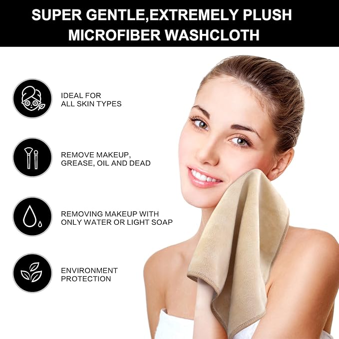 SINLAND Microfiber Facial Cloths Fast Drying Washcloth 12inch x 12inch (10pack, Cream)