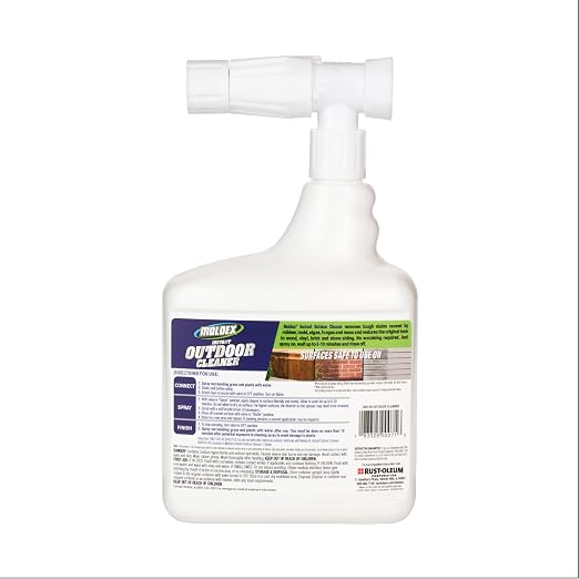 Moldex® Instant Outdoor Cleaner with Bleach and Hose End, 64 oz – Fast Acting Spray for Mold and Mildew Stains on Siding, Decks, Fences and Exterior Surfaces