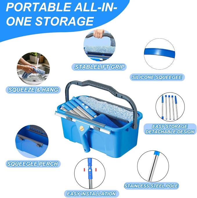 76“Professional Squeegee Window Cleaning Kit with Extension Pole | Streak-Free Silicone Blade,Smooth,Quiet Glide,Telescopic Handle for High & Hard-to-Reach Windows