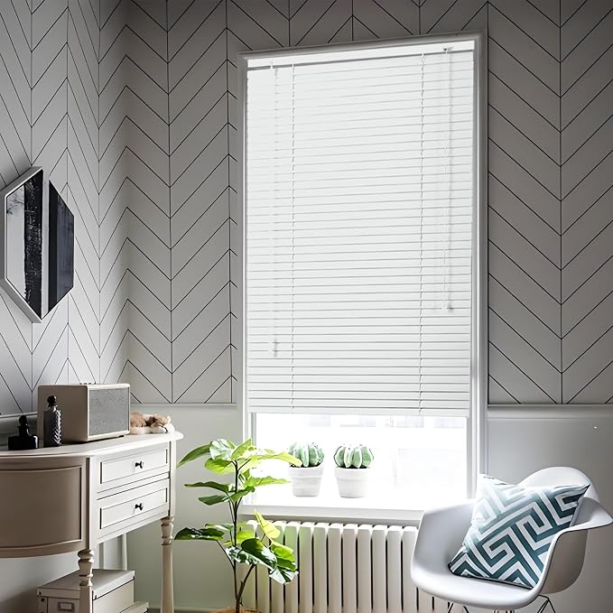 Aluminum Mini Blinds, 1" Metal Slat Venetian Blinds, 28" 32" 36" 42" 48" 56" 64" 68" Light Filtering Horizontal Window Blind & Shades, Privacy Screen, Home Office Blackout Shutters(White)