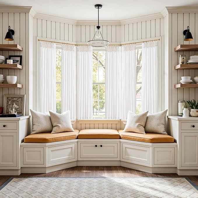 jinchan Linen Pinch Pleated Back Tab Tier Curtains, 38x63, 2 Panels, White | Light filtering,small window treatment,cafe curtains,machine washable,farmhouse,kitchen,bathrooms,laundry