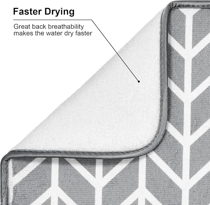 SUBEKYU Dish Drying Mat for Kitchen Counter, Absorbent Microfiber Dishes Drainer Mats/Rack Pads, 2 Pack, Light Grey, Branch