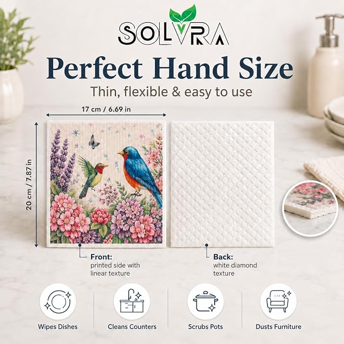 10 PCS Birds Print Swedish Dishcloths for Kitchen 100% Biodegradable, Reusable Cellulose Sponge Cloths Ultra Absorbent, Eco Friendly Cleaning Towels Dishcloths for Washing Dishes & General Cleaning