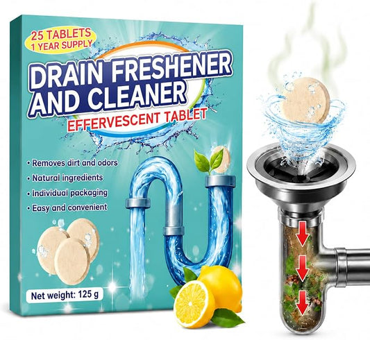 Disposal Cleaner Tablets 25 Pack, 1 Year Supply Sink and Drain Cleaner, Deodorizer Tablets Remove Odor-Causing Residues, Garbage Disposal Cleaner For House, Kitchen, Bathroom Drain Cleaning Care