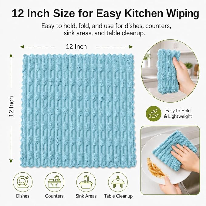 kimteny Microfiber Dish Cloths for Kitchen, 18 Pack 12 x 12 Inch Coral Velvet Kitchen Cleaning Cloths, Absorbent Reusable Non-Scratch Dish Rags for Dishes, Countertops & Sink