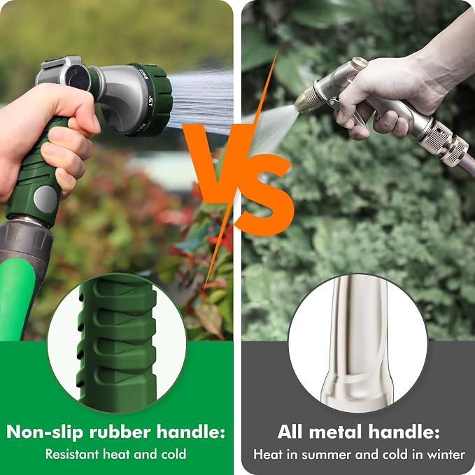 RESTMO Heavy Duty Hose Nozzle, Metal Garden Water Hose Sprayer | 7 Watering Patterns, Thumb Control, On Off Valve, Leak Proof Nozzle Sprayer for Watering Plants, Car & Pet Washing, Green