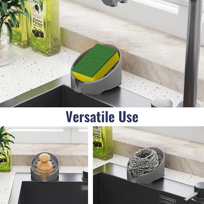 NiHome Silicone Sponge Holder for Kitchen Sink, Fits Scrub Daddy Mommy | Self-Draining Dispenser Organizer Tray, Sink Caddy Countertop Fits Soaps, Scrubber, Dishwasher Safe, Includes Brush,Dark Gray