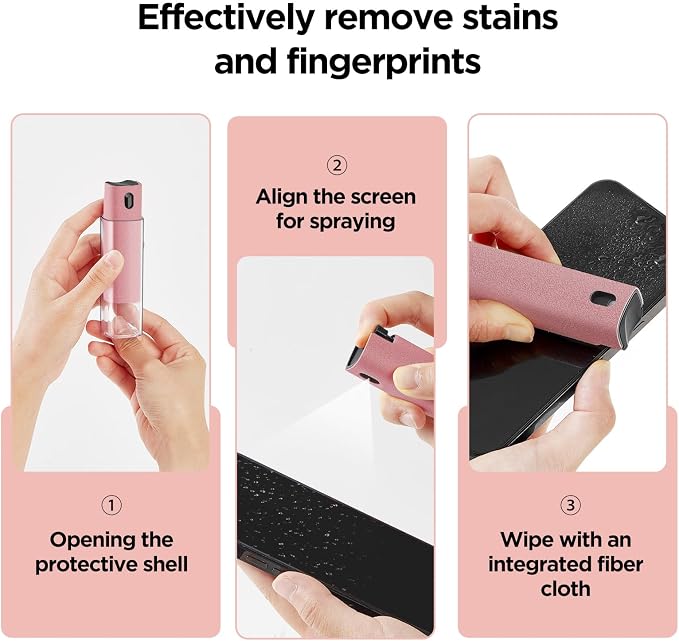 YTT Touchscreen Screen Cleaner Spray, for Phones iPad Car (Pink) | Protective Case, Two-in-One Spray & Microfiber Cloth, Streak-Free Finish, Ideal for Phone, Laptop, MacBook & Car Touchscreens