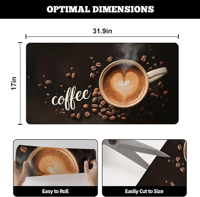 Dish Drying Mat Large Coffee Mat Absorbent Drying Mat for Kitchen Counter Coffee Bar Accessories 32"x 17", Coffee and Beans 1