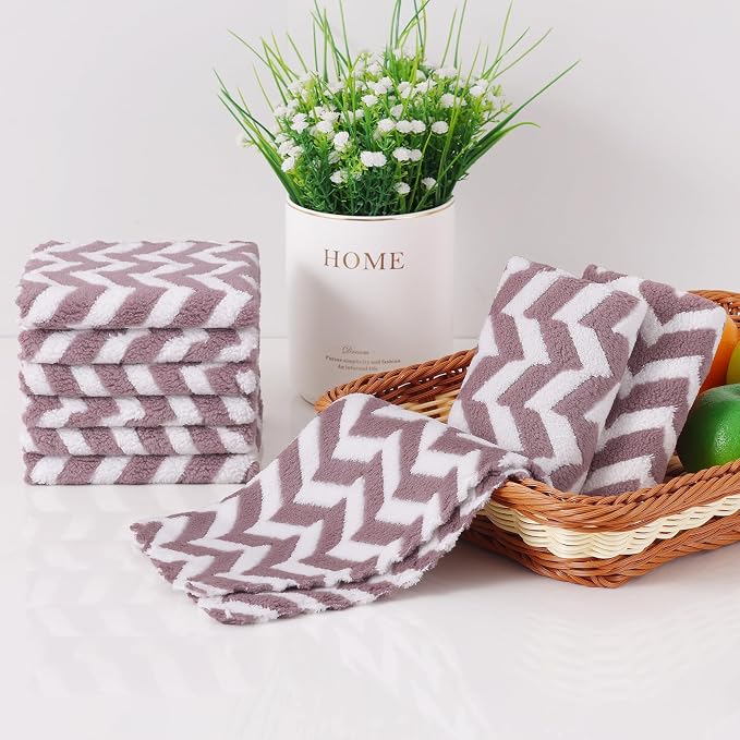 Homaxy 12 Pack Kitchen Dish Cloths, Ultra Soft and Absorbent Dish Towels, Reusable Fast Drying Microfiber Cleaning Cloth, Irregular Waves Coral Velvet No-lint Cleaning Rags, 10 x 10 inches, Purple