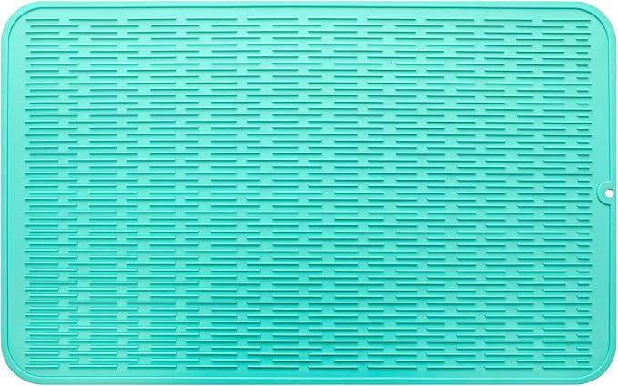 MicoYang Silicone Dish Drying Mat for Multiple Usage,Easy clean,Eco-friendly,Heat-resistant Silicone Mat for Kitchen Counter or Sink,Refrigerator or Drawer Liner Mint 3XL 28 inches x 18 inches