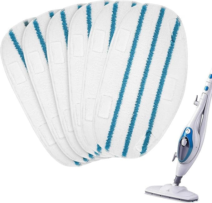 Steam Mop Pads for PurSteam ThermaPro 211/10-in-1, 5 Velcro Tabs, 6 Pack | WASHABLE & REUSABLE: Absorbent microfiber pads dry quickly and clean sealed hardwood, tile, ceramic, laminate and marble.