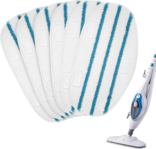 Steam Mop Pads for PurSteam ThermaPro 211/10-in-1, 5 Velcro Tabs, 6 Pack | WASHABLE & REUSABLE: Absorbent microfiber pads dry quickly and clean sealed hardwood, tile, ceramic, laminate and marble.
