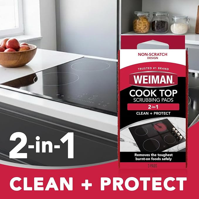 Weiman Cook Top Scrubbing Pads, 3 Count, 2 Pack Cuts Through the Toughest Stains - Scrubbing Pads Carefully Wipe Away Residue