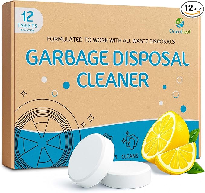 ORIENTLEAF Garbage Disposal Cleaner and Deodorizer Tablets 20g 1 Year Supply Sink Cleaner, Prevents Odors, Natural Kitchen Drain Cleaning Care 12 Pack