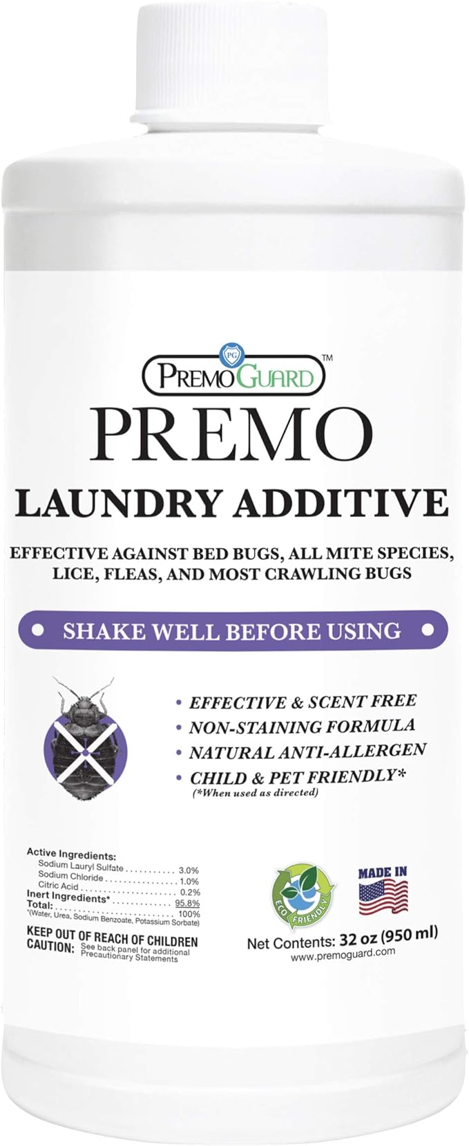 Premo Guard Bed Bug, Mite & Lice Natural Laundry Detergent Additive