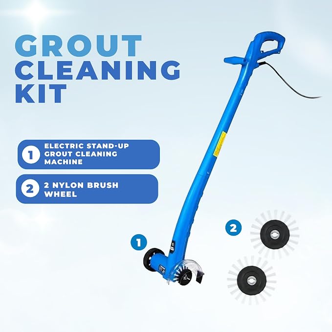 Electric Stand-Up Grout Cleaner Machine – Compact Lightweight Floor Scrubber for Tile, Bathroom & Kitchen Grout Lines | Easy-to-Use Deep Cleaner for Ceramic & Porcelain Tile Floors (Small)