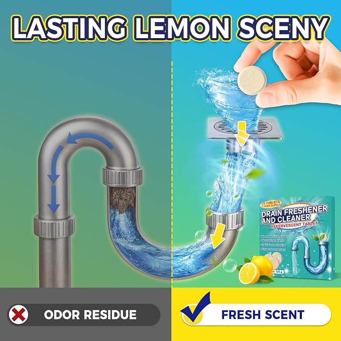 Garbage Disposal Cleaner and Deodorizer 25 Pack, Fresh Citrus Foam Sink Cleaner Tablets Fights Grease & Buildup, Remove Odor, Disposer Freshener for Home Drain Cleaning Care
