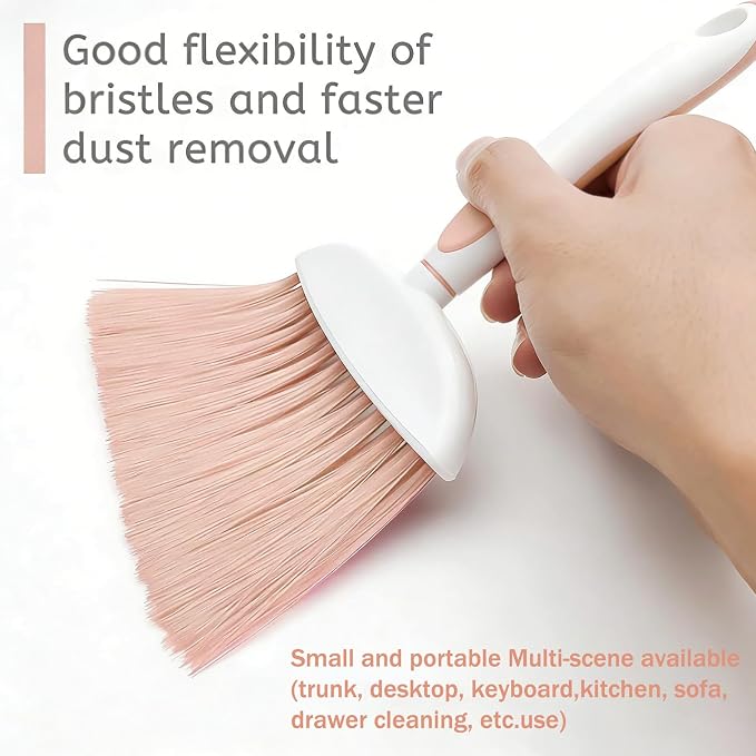 Broom Dustpan Brush Small Dust pan: Small Broom and Dustpan Set Mini Dust pan and Brush Set for Desk, Home, Camping Tent (Pink)