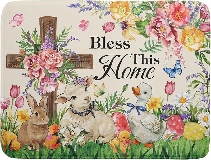Easter Farmhouse Dish Drying Mat Funny Animal Microfiber Dish Pad for Kitchen Counter Large 18 X24 In