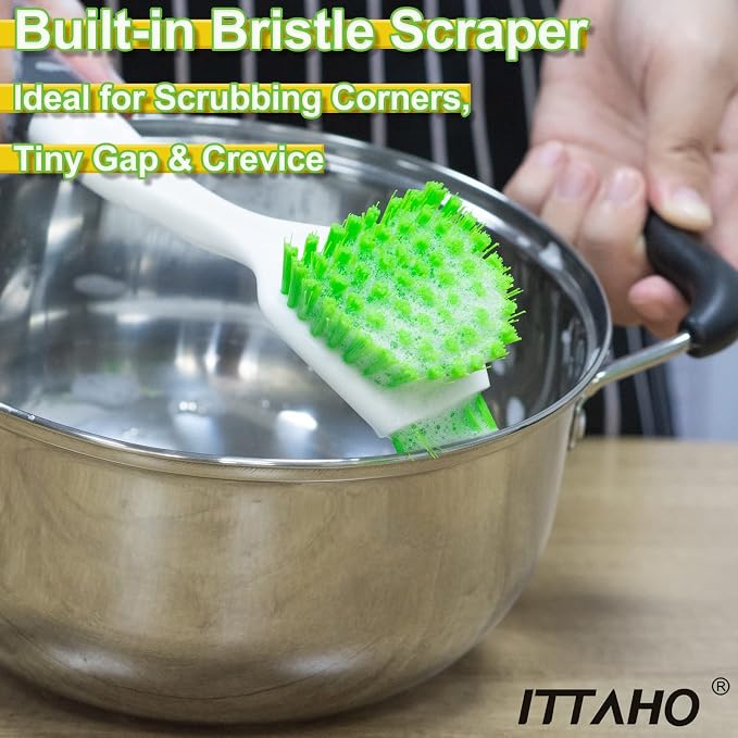3 Pack Dish Brush,Dish Scrub Brush, Kitchen Scrub Brush for Cleaning Dishes, Double Sided Bristles Scrubber Cleaner for Dishes,Sink,Pots,Pans,Bathroom Shower,Tile,Tubs