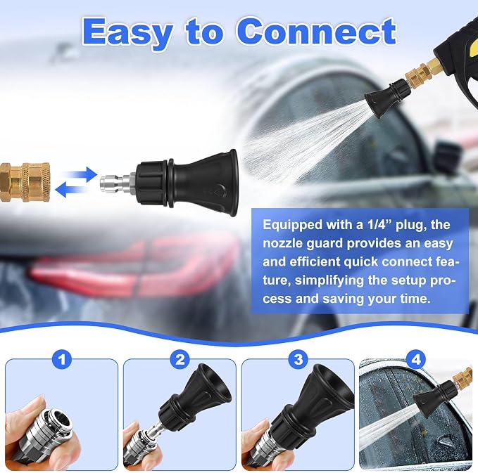 Pressure Washer Nozzle Guard,40 Degree Pressure Washer Nozzle with Protector Holder,High Efficiency Cleaning,Power Washer Tips with 1/4" Male Quick Connect,Stainless Steel, Black