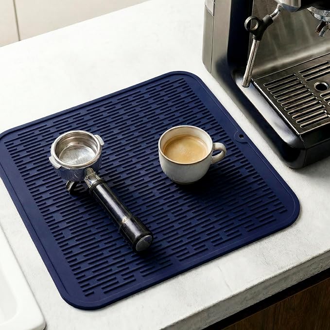 MicoYang Silicone Dish Drying Mat for Multiple Usage,Easy clean,Eco-friendly,Heat-resistant Silicone Mat for Kitchen Counter or Sink,Refrigerator or Drawer Liner Navy Blue XL 18 inches x 16 inches