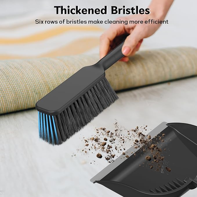 SetSail Small Dustpan and Brush Set with Teeth for Pet Hair Cleaning,Black | Nesting Snap-On Handheld Broom and Dust Pan Portable Broom and Dustpan Set Suitable for Desktop, Sofa, Camping