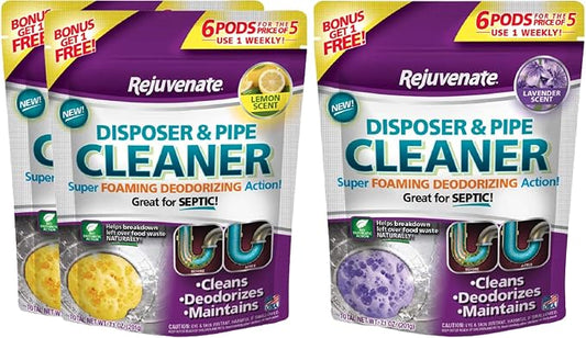 Rejuvenate Garbage Disposal and Drain Pipe Cleaner Pods Powerful Foaming Action and Removes Garbage Disposal Smells 6 Unit Pack Lemon Scent x2 & Lavender pack