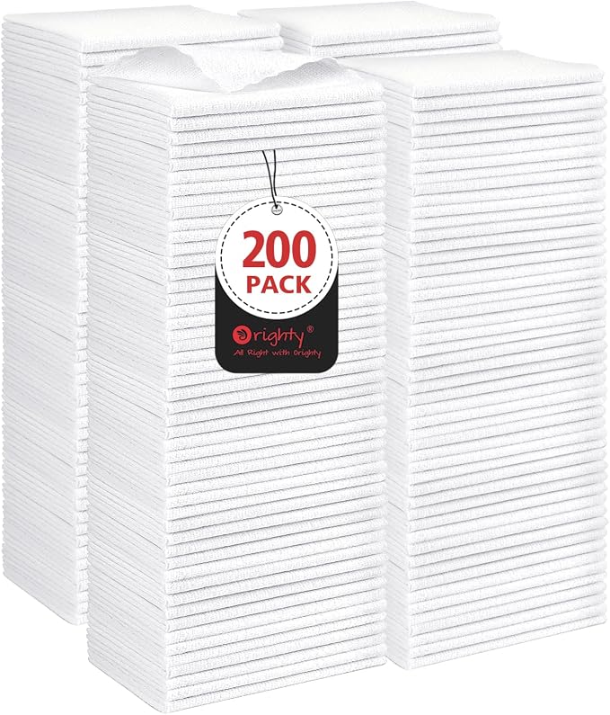 Orighty Microfiber Cleaning Cloth Bulk, 200 Pack, 11.5x11.5 inch, White | Microfiber Towels for Cars, Multi-Purpose Shop Towels, Soft Highly Absorbent Cleaning Rags for Car, Home, Kitchen