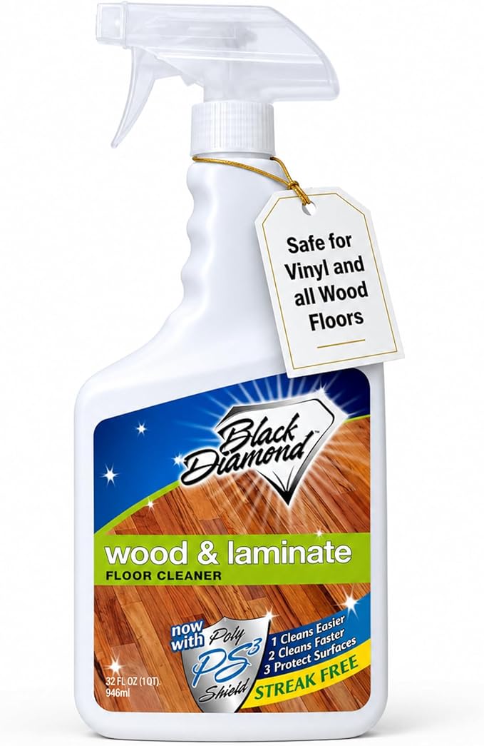 Black Diamond Stoneworks Wood & Laminate Floor Cleaner – No-Rinse Streak-Free Cleaner for Hardwood, Laminate, Engineered Wood & Luxury Vinyl Plank Floors (1 Quart)