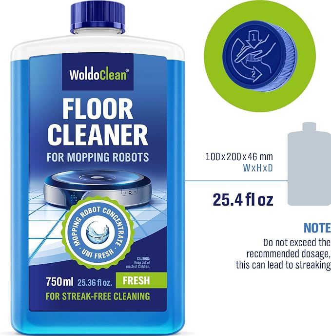 WoldoClean Robot Mop Floor Cleaning Solution 25 oz - Low Foam Concentrate | Compatible with Roborock, Dreame, Roomba, Tineco, Shark, Eufy, Ecovacs