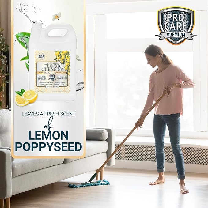 ProCare Floor Cleaner Ready to Use Lemon Poppyseed - Household Supplies for Mopping - Vinyl, Wood, Tile, Stone, Laminate, Bathroom Cleaner, Grout Cleaner - 1 Gallon