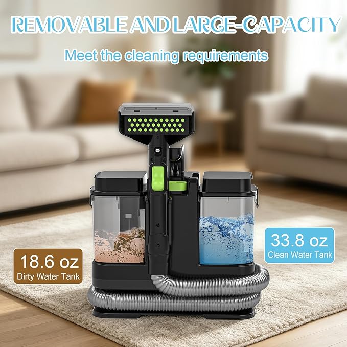 18Kpa Carpet Cleaner Machine, Portable Carpet and Upholstery Cleaning Machine, Deep Cleaning for Rugs, Couch, Car Interiors Stains, Pet & Family Friendly, 120V (GREEN)