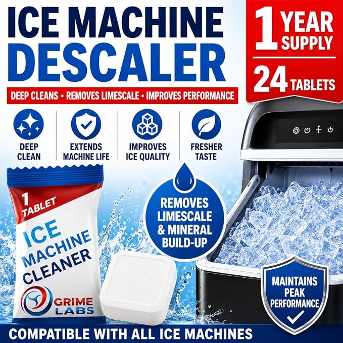 Ice Machine Cleaner Tablets Descaler – 24 Pack (1 Year Supply) – Nickel-Safe, Removes Mold & Improves Taste – Compatible with Countertop & Nugget Ice Makers