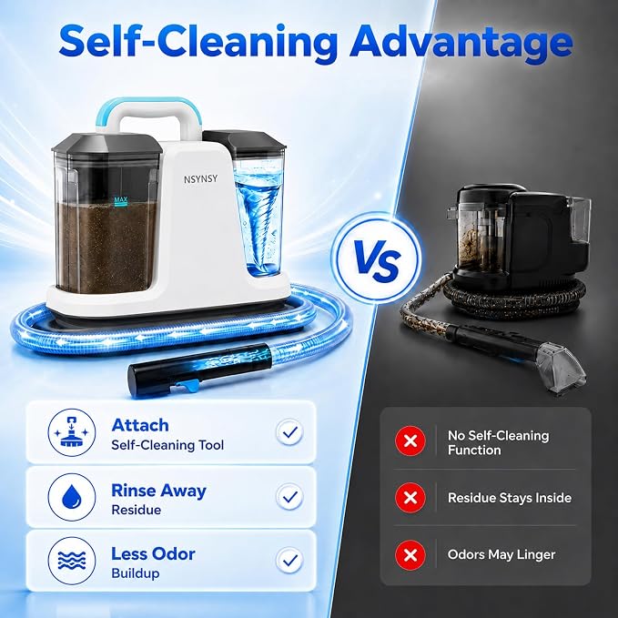 Portable Carpet Upholstery Cleaner for Furniture, Pet Stains, Car Interiors | Powerful Suction, Faster Drying, Deep Stain Removal, Lightweight Design, Large Dual Tanks, Long Hose & Cord, Home & Car Use